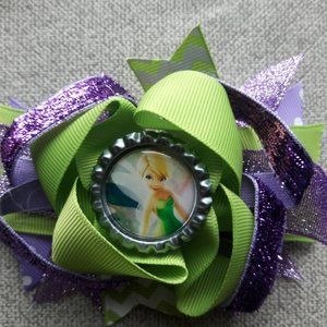 Girls Green Purple Sparkly Bottle Cap Boutique 4.5 Inch Handmade Hair Bow